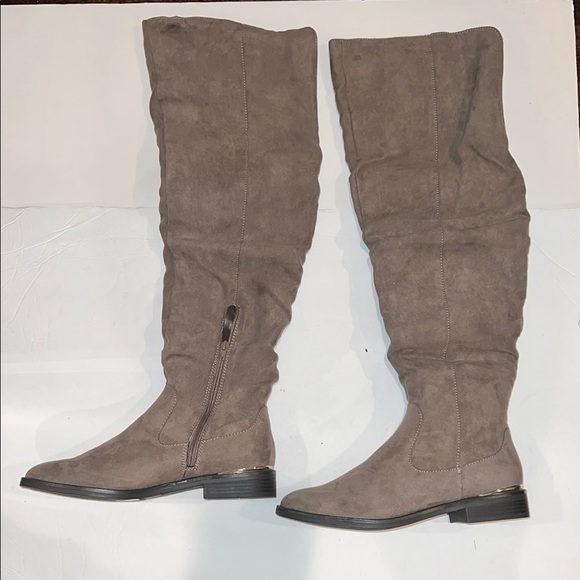 Call It Spring- Women's Suede Knee-High Boots - Taupe - Picture 1 of 5